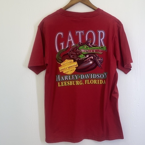 Harley Davidson - Vintage Gator Harley Davidson Leesburg Fl Red Shirt Size Large - Picture 8 of 11